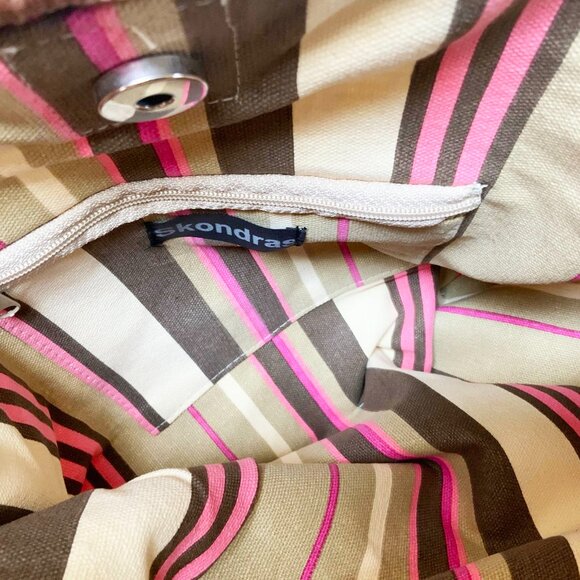 SKONDRAS Natural Woven Straw and Colorful Striped Fabric Tote Bag - Picture 6 of 9
